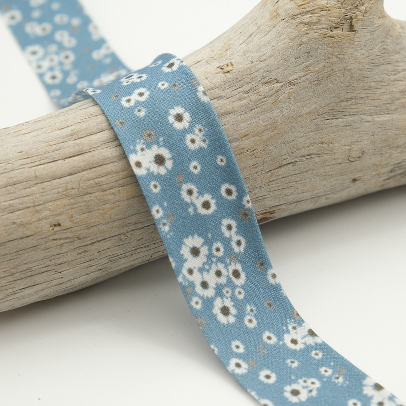 25MM Printed Bias Tape Daisy Bela Blue